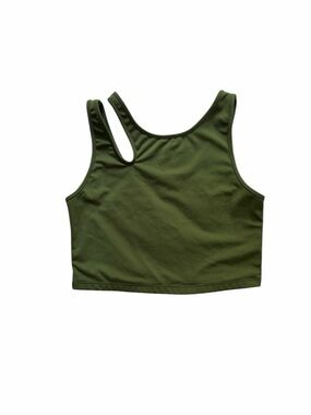 Olive Cropped Asymmetric Strap Workout Tank